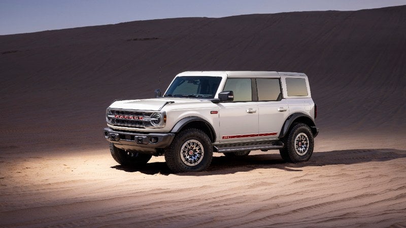 Ford Bronco SUV driving through the desert